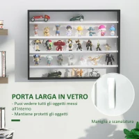 HOMCOM Vetrina Espositiva da Parete a 4 Ripiani Regolabili, Vetrinetta per Collezionismo, Bacheca Espositore a Muro per Oggetti da Collezione, in Vetro e Truciolato, 80x9.5x60 cm, Nero e Bianco(m-5)