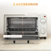 HOMCOM Mini Horno Eléctrico 9L Horno Eléctrico Sobremesa 750W con Temperatura Ajustable Temporizador 35x24,6x20 cm Blanco Crema(m-6)