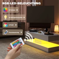 HOMCOM Wohnzimmertisch mit Schubladen und LED-Lichtern, moderner Sofatisch mit offener Ablage, Couchtisch, Spanplatte, Weiß(m-4)