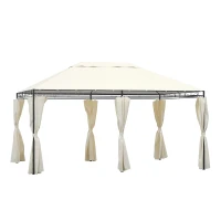 Outsunny Cenador de Jardín 4x3 m Pabellón con 4 Paredes Laterales y Techo con 12 Orificios de Drenaje Marco de Metal para Reunión Familiar Fiestas Bodas Crema(m-10)