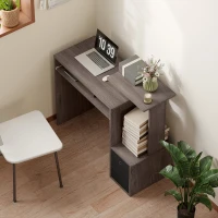 HOMCOM Bureau Informatique multimédia étagères Tablette Clavier Panier Noir Panneaux Particules Gris(m-8)