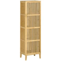 HOMCOM Mobilier de depozitare din bambus cu rafturi și ușă cu design cu lamele pentru baie, dormitor, salon 40 x 30 x 140 cm(m-1)