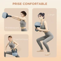 Kettlebell 6kg - Collaboration Aosom.fr x FFHandball - haltère avec poignée antidérapante, gris et bleu(m-5)