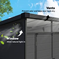 Outsunny 6 x 6ft Outdoor Storage Shed, Plastic Garden Shed with Windows and Air Vents, Outdoor Resin Tool Shed with Latch Doors for Garden, Deck, Dark Grey(m-6)