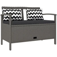Outsunny Banc extérieur jardin 2 places banc de rangement 160L en rotin PE avec coussin 2 oreillers 112 x 62 x 82 cm gris(m-10)