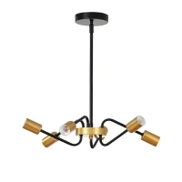 HOMCOM Kronleuchter Hängelampe Chandelier 6-flammig höhenverstellbar Pendelleuchte Deckenleuchte  Industrial mit E27 Lampenfassung für Wohnzimmer Schlafzimmer Metall Schwarz+Gold Ø48 x 120 cm(m-1)