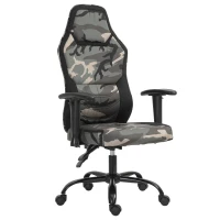 HOMCOM Fauteuil gaming militaire - chaise gamer - inclinable, hauteur réglable assise & accoudoirs, pivotant - polyester noir vert(m-11)