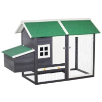 PawHut Gallinero de Madera Exterior Jaula Cercada para Gallinas con Caja Nido Corral de Metal Techo Asfáltico Bandeja Extraíble Ventana y Rampa 170x81x110 cm Gris(m-10)