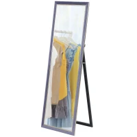 HOMCOM Espejo de Cuerpo Entero 150x50 cm con Marco en Terciopelo y Soporte para Salón Dormitorio Gris(m-11)