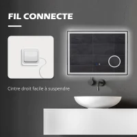 kleankin Oglindă de baie rectangulară cu LED, funcție antiabur, luminozitate reglabilă, oglindă cu zoom x3 80 x 60 cm transparent(m-4)