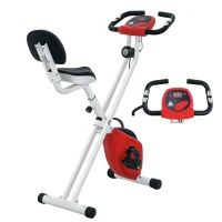 Vélo d'appartement pliable- Collaboration Aosom.fr x FFHandball - 8 niveaux de résistance, dossier selle réglable, rouge(m-10)