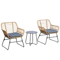 Outsunny Ensemble Bistro de Jardin 2 Places 3 pièces Style Exotique 2 fauteuils + Table Basse résine tressée Beige Acier époxy Gris(m-11)
