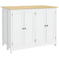 HOMCOM, Insulă de bucătărie cu 2 taburete, blat de lucru rabatabil, 2 dulapuri cu 4 uși, design modern, alb(m-6)