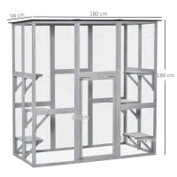 PawHut Wooden Catio Cat Outdoor Enclosure, Cat Cage with Waterproof Roof, Platforms, for Multiple Kittens, 180 x 98 x 180 cm(m-3)