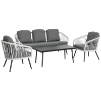Outsunny Polyrattan Gartenmöbel Set für 5 Personen Sitzgruppe mit Kissen Alu Grau