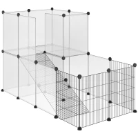 PawHut Jaula para Animales Pequeños Parque para Mascotas con 27 Paneles y Forma Personalizable para Cobayas Conejos Chinchillas 140x70x90 cm Transparente(m-10)