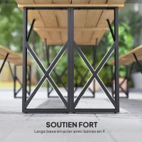 Outsunny Set de masă și bănci din lemn masă de picnic din lemn cu bancă pentru 6 până la 8, 160 cm, orificiu pentru umbrelă de 5 cm, maro(m-3)