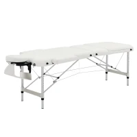 HOMCOM Table de massage 3 zones pliante cosmétique portable charge max. 225 Kg hauteur réglable cadre en alliage blanc(m-1)