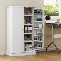 HOMCOM Armoire meuble de cuisine garde-manger 2 portes avec 5 étagères et 12 porte-épices - 60 x 30 x 104 cm - blanc(m-8)