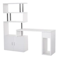 HOMCOM Schreibtisch in L-Form/I-Form Eckschreibtisch Computertisch Kombination-Tisch mit Bücherregal und Schublade Wabenplatte Edelstahl Weiß 120x80x164 cm(m-1)