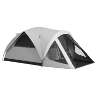 Outsunny Cort de Camping pentru 4 Persoane, Impermeabil, cu Zonă de Noapte și Zonă de Zi, din Poliester, 430x300x190 cm, Gri(m-11)