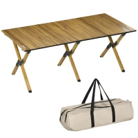 Outsunny Table de camping pique-nique jardin pliable en aluminium avec sac de transport - dim. 116L x 60l x 45H cm bois naturel(m-11)