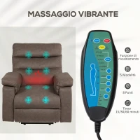 HOMCOM Poltrona Alzapersona Reclinabile Massaggiante e Riscaldante con Doppio Motore, Marrone Scuro(m-5)