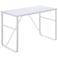 HOMCOM Escritorio Mesa de Ordenador 120x60x74,5 cm con Tablero de Vidrio Templado y Patas de Metal Carga 80 kg Estilo Moderno para Oficina Estudio Dormitorio Blanco(m-10)
