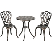 Outsunny Set Mobilier Grădină 2 Persoane 2 scaune și Masă Rotundă stil retro din aluminiu turnat, bronz