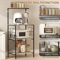 HOMCOM Étagère de cuisine, support pour micro-ondes, avec panneau grillagé, 8 crochets, 60 x 42 x 134,5 cm, chêne(m-4)