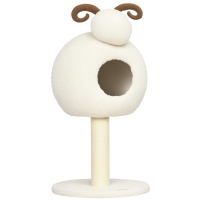 HOMCOM Kratzbaum für Katzen, Schafdesign inkl. Katzenhöhle u. Kratzstamm, waschbares Kissen, Cremeweiß + Braun