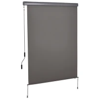 Outsunny Senkrechtmarkise Balkonmarkise Vertikalmarkise Windschutz Seitenrollo Sichtschutz mit Handkurbel Polyesterstoff+Aluminium Grau 250 x 140 cm(m-1)