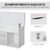 HOMCOM Panca Scarpiera, Mobile Portascarpe Salvaspazio con Sedile Imbottito Ribaltabile da Ingresso Legno, 80x30x47cm, Bianco(m-4)