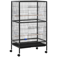 PawHut Jaula para Pájaros con 4 Ruedas Pajarera Metálica con Múltiples Puertas 4 Comederos Bebedero 2 Perchas 79x52x137cm Negro