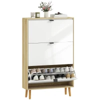 HOMCOM Meuble à Chaussures Moderne Slim avec 3 Tiroirs Basculants pour 24 Paires de Chaussures, 80x24x127 cm, Blanc(m-5)