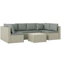 Outsunny Set mobilier de grădină pentru 6 persoane, rășină împletită, canapele și masă din sticlă securizată, maro(m-1)