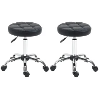 HOMCOM 2er-Set Rollhocker höhenverstellbar, Drehhocker 48-63 cm, Arbeitshocker 360° drehbar, Bürohocker für Büro, Salon, Massage, Spa, Schwarz(m-1)