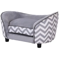 PawHut Canapé chien chat sur pied style graphique contemporain coussin amovible lavable grand confort + pochette rangement 68,5L x 40,5l x 40,5H cm gris blanc(m-11)