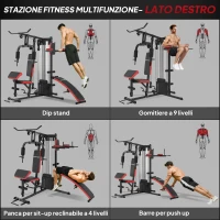 SPORTNOW Stazione Fitness Multifunzione per Allenamento del Corpo, in Acciaio e PU, 225x175x200 cm, Nero(m-5)