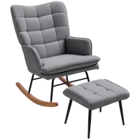 HOMCOM Fotoliu cu leagăn și taburet, confortabil, până la 130 kg, aspect de in, 64x89x90cm, Gri închis