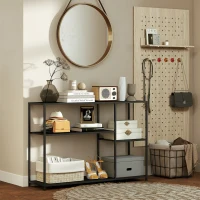 HOMCOM Consolă meuble îngustă cu 4 nivele stil industrial cadru din oțel, 110 x 30 x 75 cm, negru(m-3)