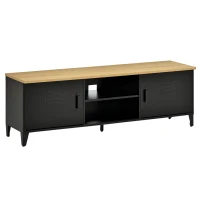 HOMCOM TV Schrank Fernsehschrank TV-Regal Fernsehtisch TV Lowboard Kommode für Fernseher bis zu 55" mit 2 Türen Regal für Wohnzimmer Schlafzimmer Metall Holz Schwarz 150 x 40 x 50 cm(m-1)