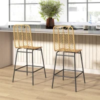 HOMCOM Lot de 2 taburete de bar design boem Înălțime 66 cm cu suport pentru picioare din metal și răchită PE, natural(m-2)