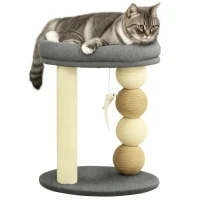 PawHut Arranhador para Gatos Pequeno Centro de Atividades para Gatos com Cama 4 Bolas e Postes de Sisal Ø40x48 cm Cinza e Bege(m-10)