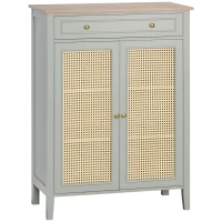 HOMCOM Meuble à chaussures meuble de rangement à chaussures meuble d'entrée avec 2 portes effet cannage tiroir 80 x 40 x 110 cm(m-11)