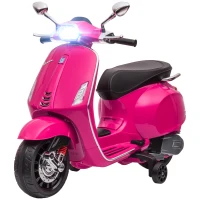 AIYAPLAY Motocicletă electrică pentru copii Vespa 6V, Muzică MP3 Port USB Faruri 2 roți de antrenare, 107L x 47l x 73H cm, Roz(m-5)