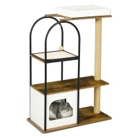 PawHut Kratzbaum, 4 Etagen, Katzenhaus, Spielball, Kippschutz, 80x40x118,5 cm, Braun/Weiß(m-10)