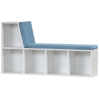 HOMCOM Bibliotheksbank 2 in 1 mit 5 Aufbewahrungsfächern und 2 Polstern 108 x 30 x 60 cm Weiß Blau