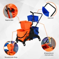 HOMCOM Reinigungseimer, Wischmoppeimer, rollbar, 26 Liter, Kunststoff, Metall, Orange(m-6)