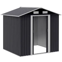 Outsunny Gartenhaus Geräteschuppen Gerätehaus Gartenchuppen, wetterbeständig, 2,6 m² Bodenfläche, rostfreier Stahl, 195,5 x 153 x 188 cm, Schwarz(m-1)